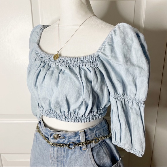 Zara Denim Crop Open back top (M) - Picture 5 of 10